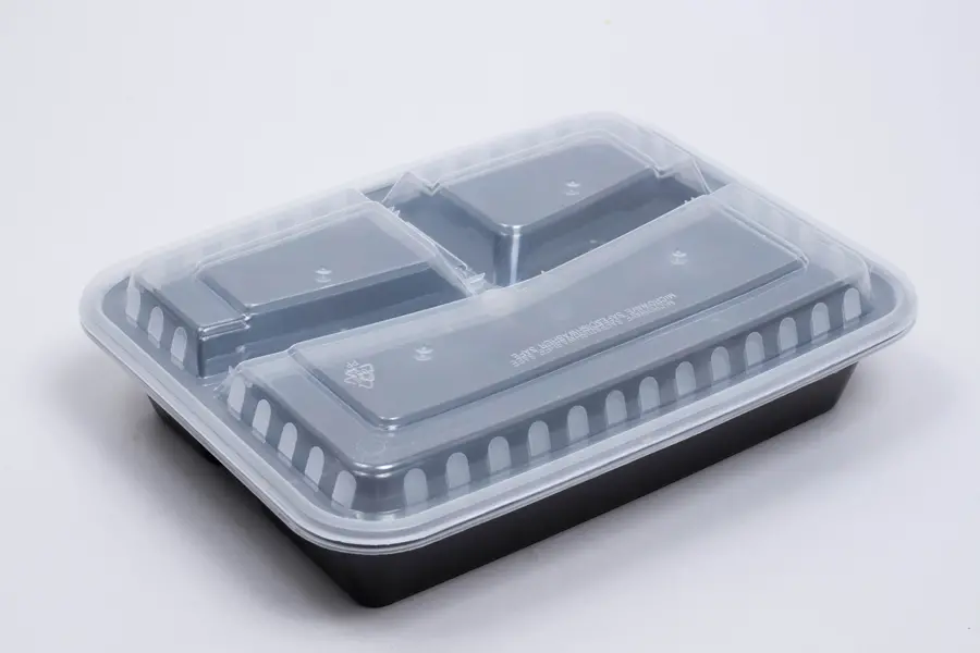 10L X 7-1/2W X 1-3/4D, (33OZ) PLASTIC FOOD TAKE-OUT BOXES, BLACK