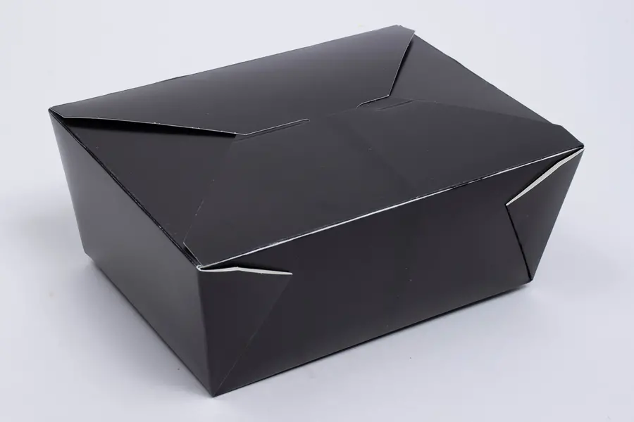 7-3/4L X 5-1/2W X 2-1/2H, (#3) FOLDING FOOD TAKE-OUT BOXES, BLACK GLOSS