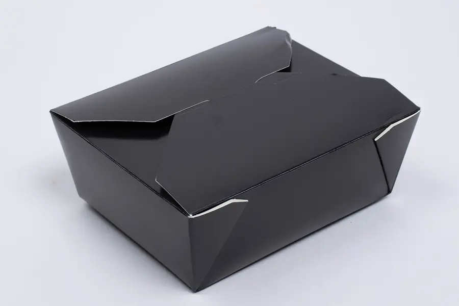 7-3/4L X 5-1/2W X 3-1/2H, (#4) FOLDING FOOD TAKE-OUT BOXES, BLACK GLOSS