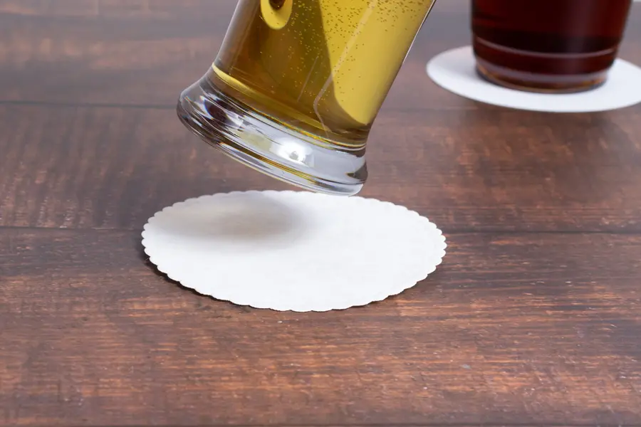4-Inch, Round Scalloped Edge Wet Crepe Drink Coasters, 116#, White