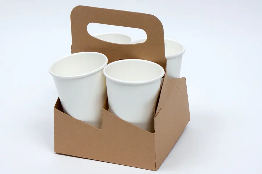 6-7/16L x 6-7/16W x 8-3/8H, 4 Drink Cup Carrier, 16oz, Natural Kraft