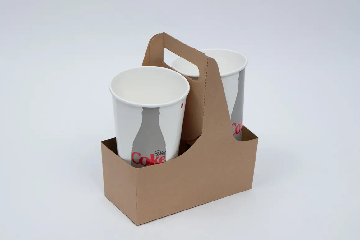 7-1/2L x 3-5/8W x 9H, 2 Drink Cup Carrier, 32oz Jumbo, Natural Kraft
