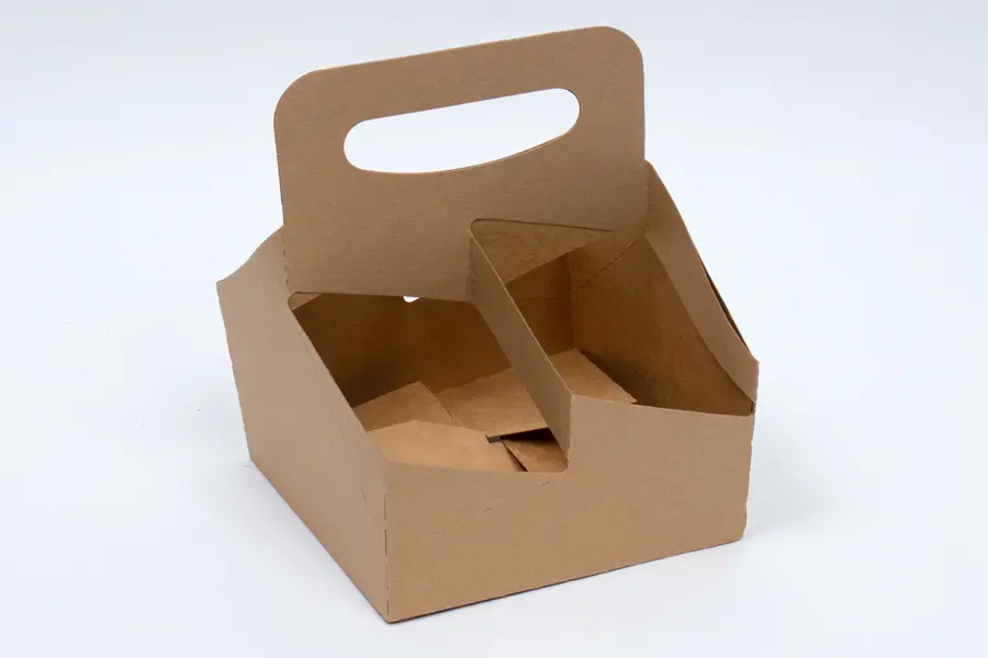 6-7/16L x 6-7/16W x 8-3/8H, 4 Drink Cup Carrier, 16oz, Natural Kraft