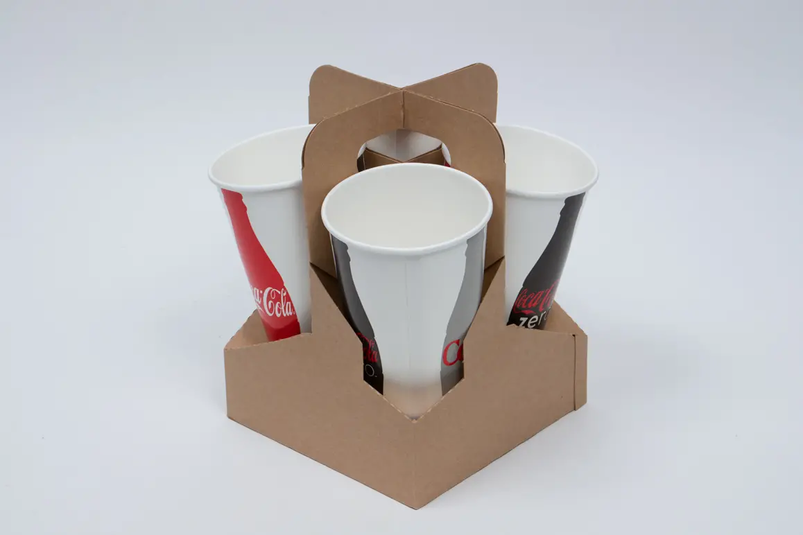 7L x 7W x 9-1/4H, 4 Drink Cup Carrier, 32oz Jumbo Expandable, Natural Kraft