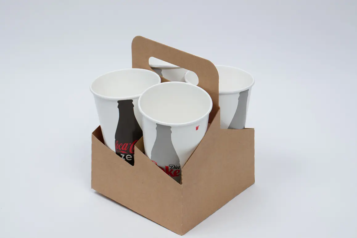 7-1/4L x 7W x 9-1/4H, 4 Drink Cup Carrier, 32oz Jumbo, Natural Kraft