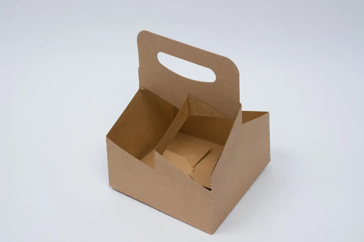 7-1/4L x 7W x 9-1/4H, 4 Drink Cup Carrier, 32oz Jumbo, Natural Kraft