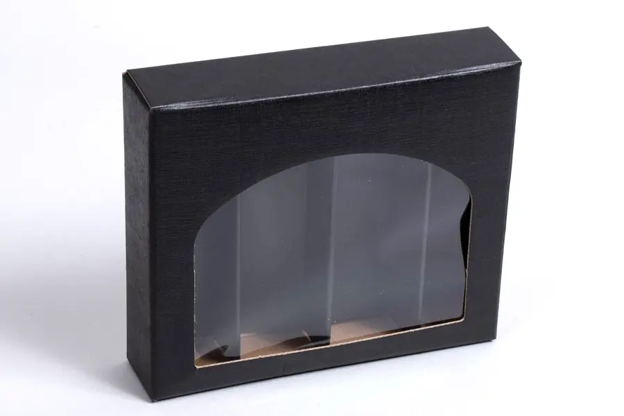 6L x 5-3/8W x 1-3/8H, Black Linen Gourmet Windowed Gift Boxes, Black