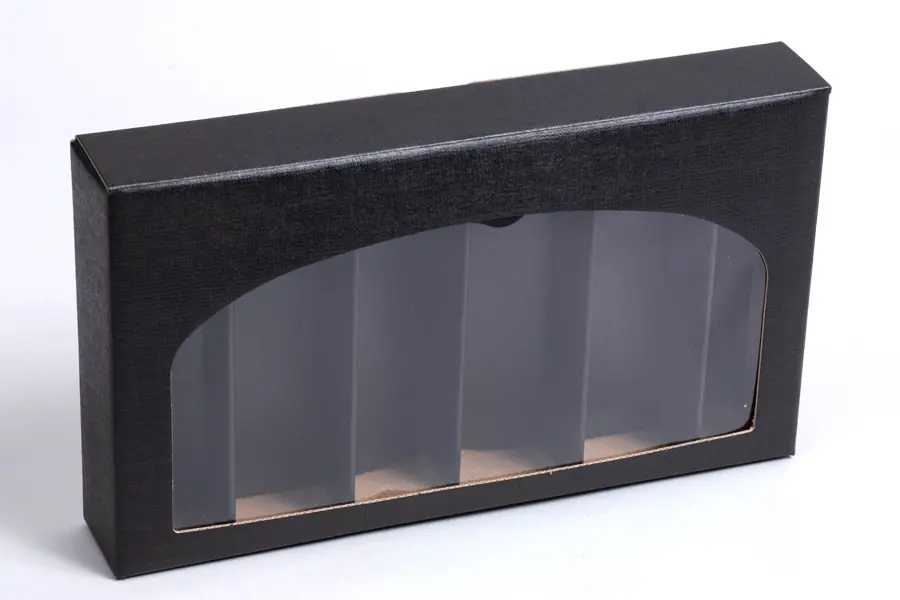 9L x 5-3/8W x 1-3/8H, Black Linen Gourmet Windowed Gift Boxes, Black