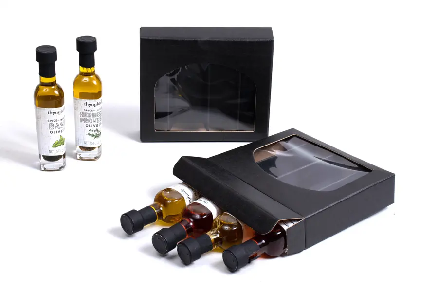 6L x 5-3/8W x 1-3/8H, Black Linen Gourmet Windowed Gift Boxes, Black