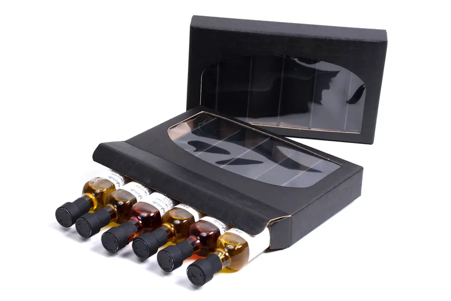 9L x 5-3/8W x 1-3/8H, Black Linen Gourmet Windowed Gift Boxes, Black