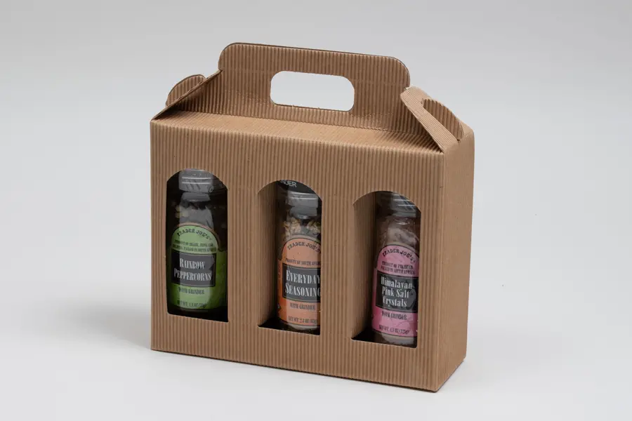 7-1/2L x 2-3/8W x 5-7/8H, Jar Gift Boxes Carriers, Ribbed Kraft