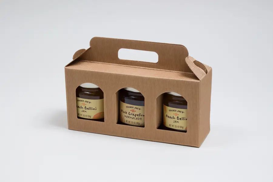 9-13/16L x 3-1/8W x 4-11/16H, Jar Gift Boxes Carriers, Ribbed Kraft