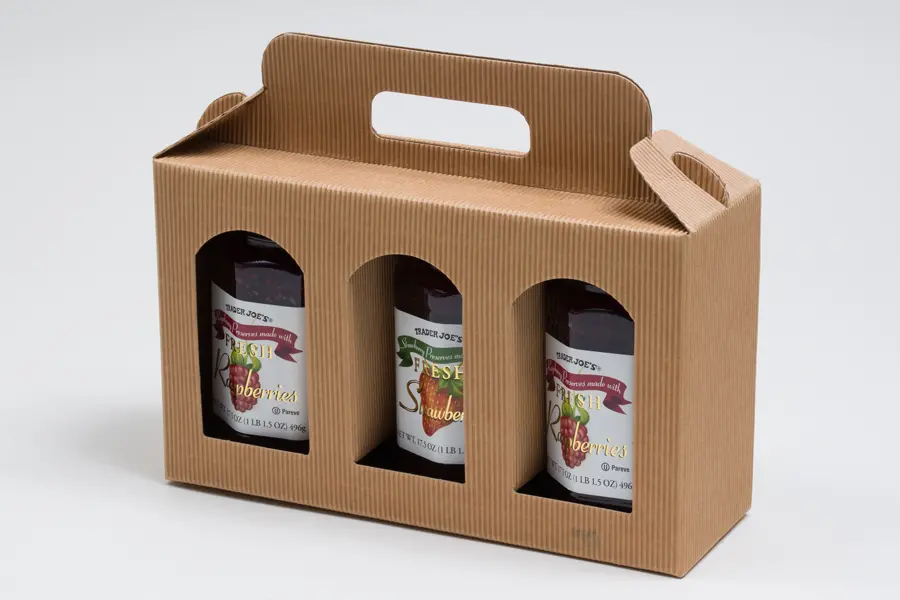 9-4/5L x 3-1/8W x 5-7/8H, Jar Gift Boxes Carriers, Ribbed Kraft