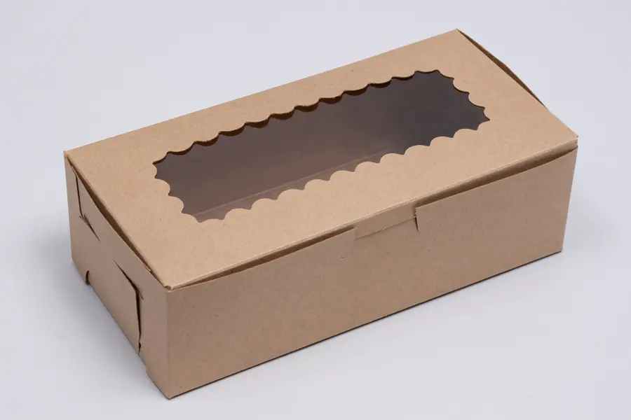 8L x 6W x 2H, Natural Kraft Bakery Boxes with Window, Kraft