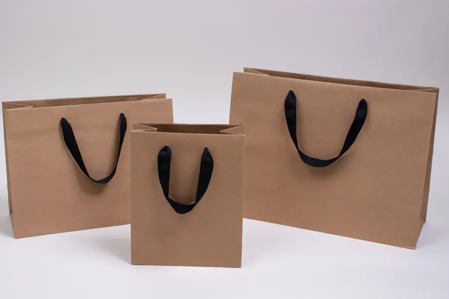 Natural Kraft Paper Eurototes - Black Twill Ribbon Handles