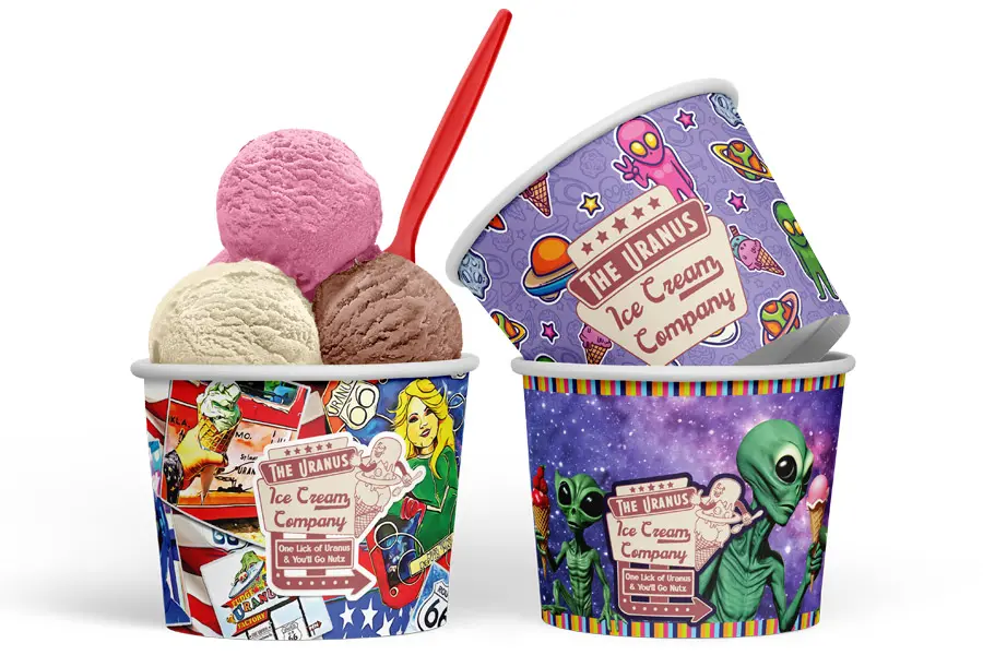 Custom ice cream cups for Uranus Ice Cream Company