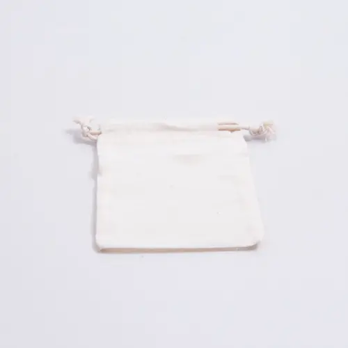 3W x 4H, Natural Cotton Drawstring Pouches, Off-White
