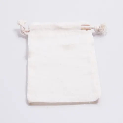 5W x 7H, Natural Cotton Drawstring Pouches, Off-White