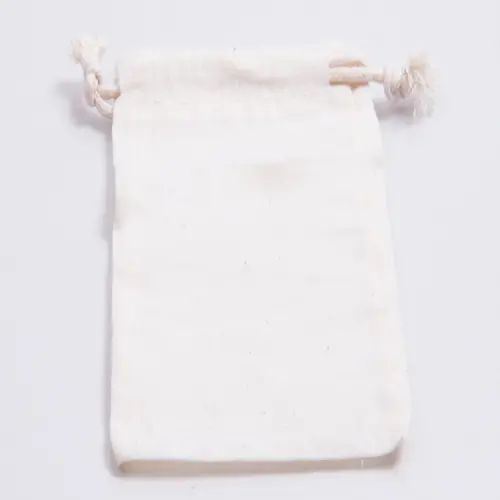 8W x 10H, Natural Cotton Drawstring Pouches, Off-White