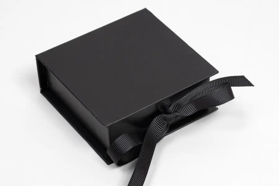 2-3/4L x 2-3/4W x 1H, Deluxe Ribbon Jewelry Boxes, Matte Black