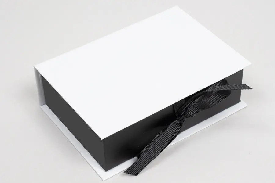 5L x 3-1/2W x 1-1/2H, Deluxe Ribbon Jewelry Boxes, White/Black