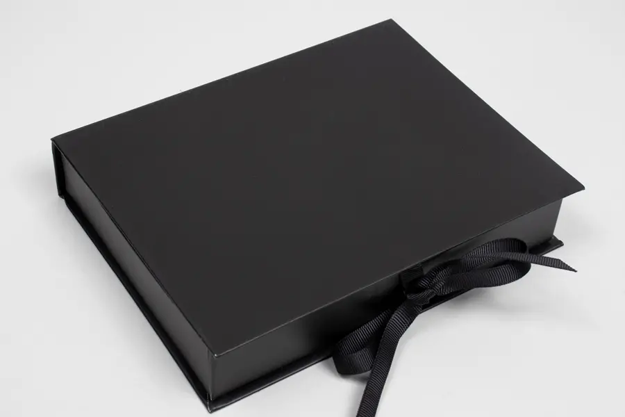 7L x 5-1/2W x 1-1/4H, Deluxe Ribbon Jewelry Boxes, Matte Black