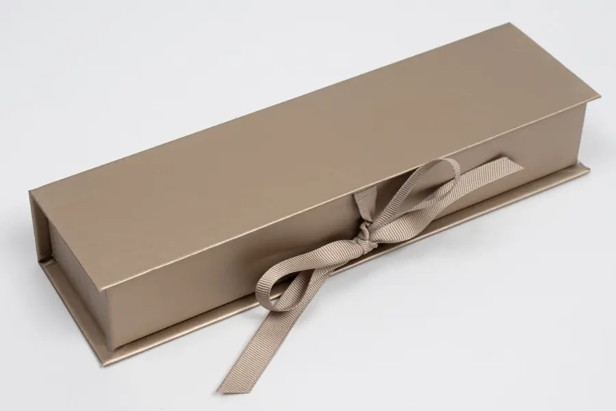 8L x 2W x 1-1/4H, Deluxe Ribbon Jewelry Boxes, Matte Champagne