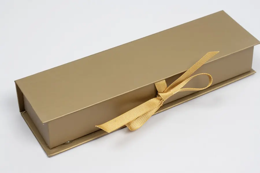 8L x 2W x 1-1/4H, Deluxe Ribbon Jewelry Boxes, Matte Gold