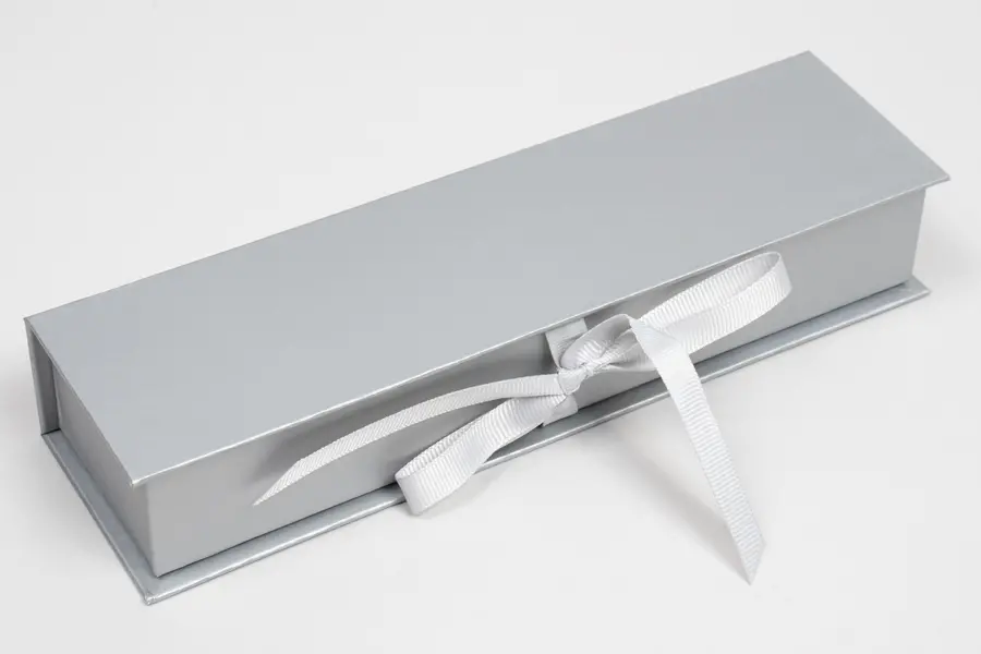 8L x 2W x 1-1/4H, Deluxe Ribbon Jewelry Boxes, Matte Silver