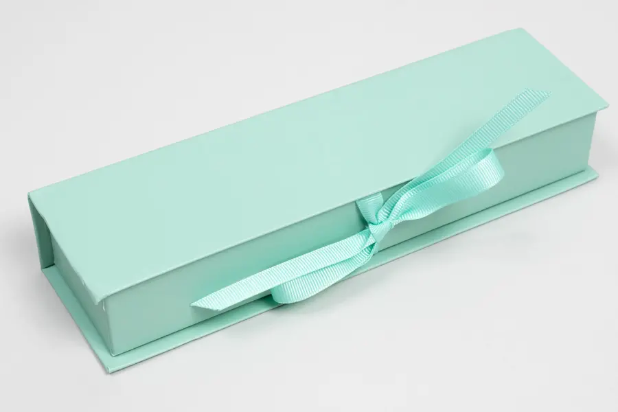 8L x 2W x 1-1/4H, Deluxe Ribbon Jewelry Boxes, Matte Turquoise