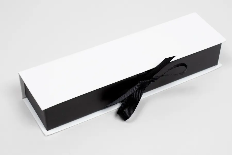 8L x 2W x 1-1/4H, Deluxe Ribbon Jewelry Boxes, White/Black