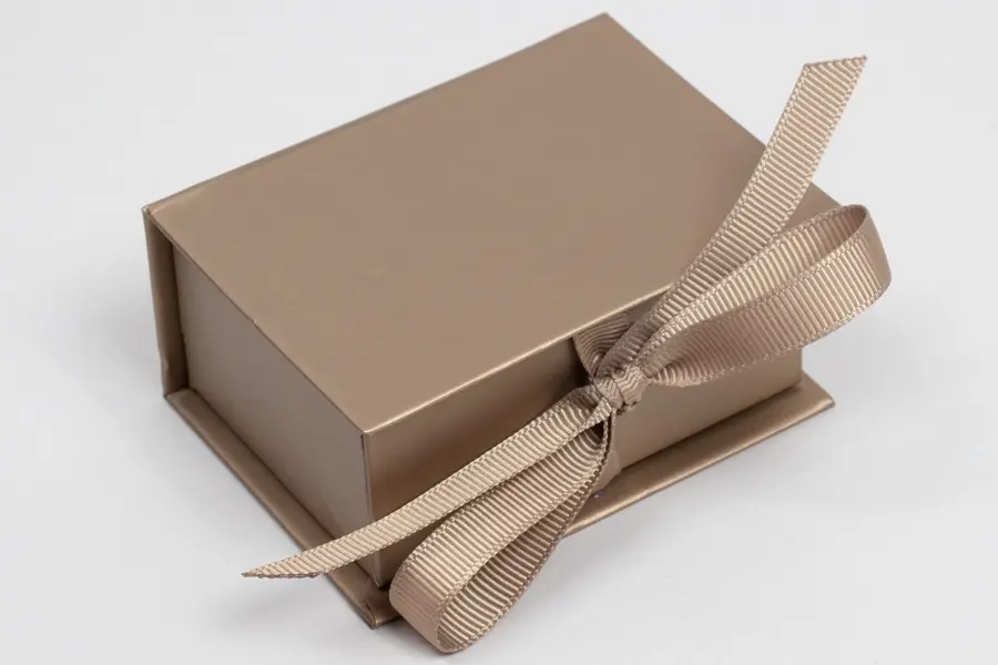 3L x 2-1/8W x 1-1/4H, Deluxe Ribbon Jewelry Boxes, Matte Champagne