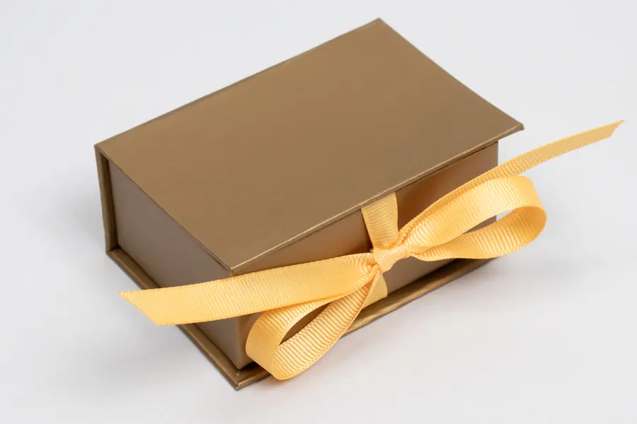 3L x 2-1/8W x 1-1/4H, Deluxe Ribbon Jewelry Boxes, Matte Gold