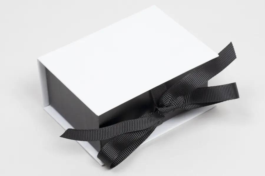3L x 2-1/8W x 1-1/4H, Deluxe Ribbon Jewelry Boxes, White/Black