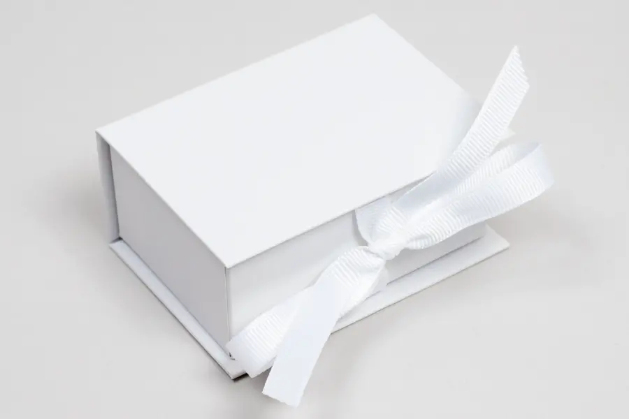 3L x 2-1/8W x 1H, Deluxe Ribbon Jewelry Boxes, Matte White