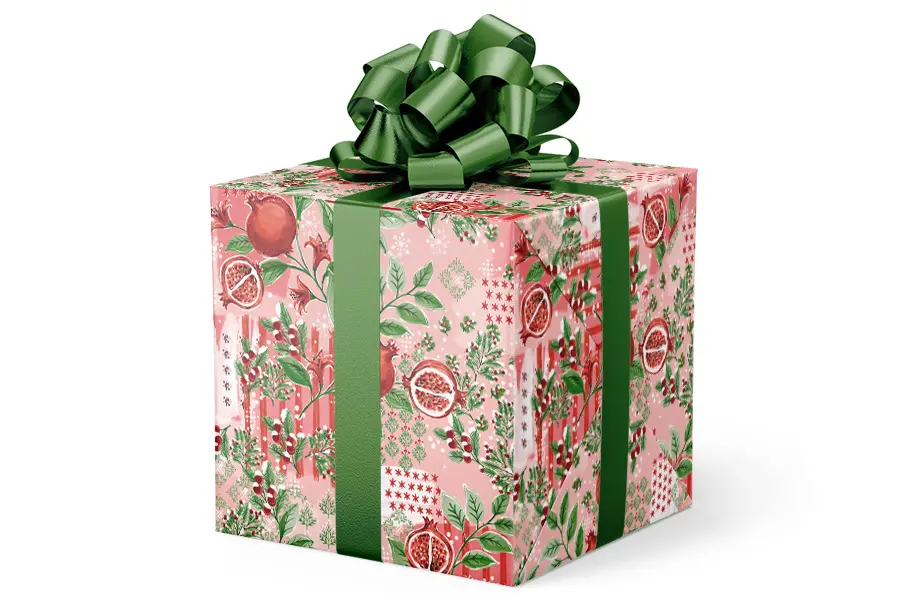 24W x 417 ft, Holiday Wrapping Paper, Winter Pomegranates Embossed