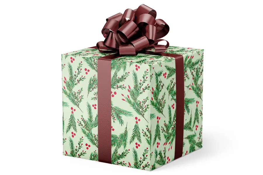 24W x 417 ft, Holiday Wrapping Paper, Evergreen Branches Embossed