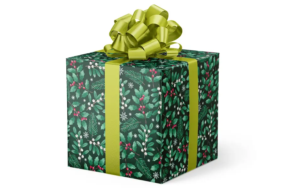 24W x 417 ft, Holiday Wrapping Paper, Pinecones and Berries Embossed