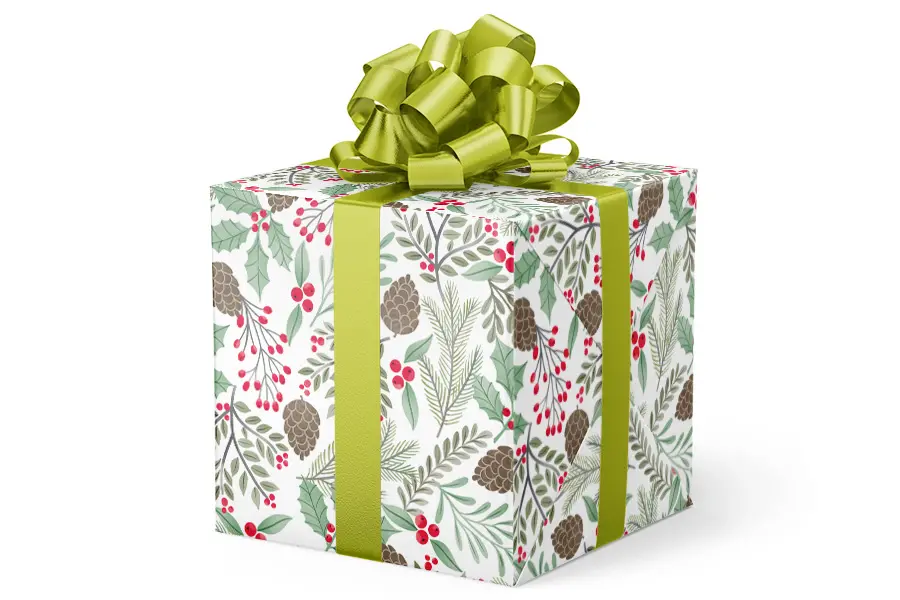 24W x 417 ft, Holiday Wrapping Paper, Happy Holly Days Embossed