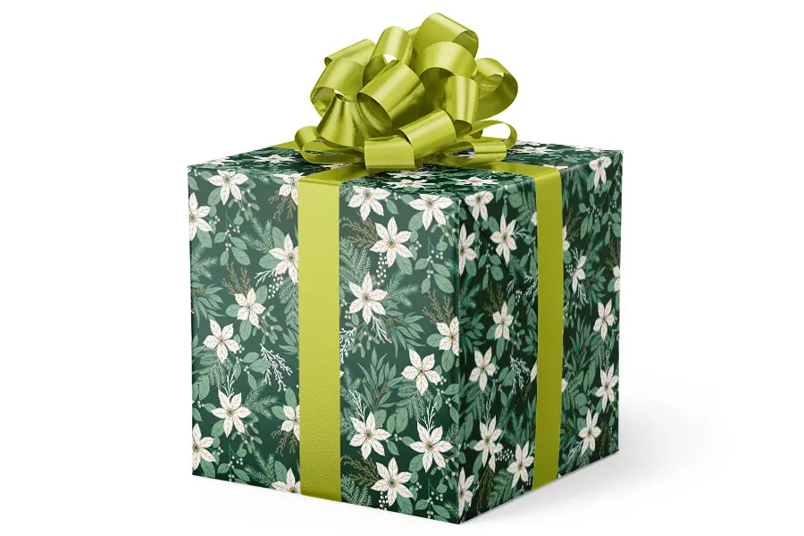 24W x 417 ft, Holiday Wrapping Paper, Winter White Floral Embossed