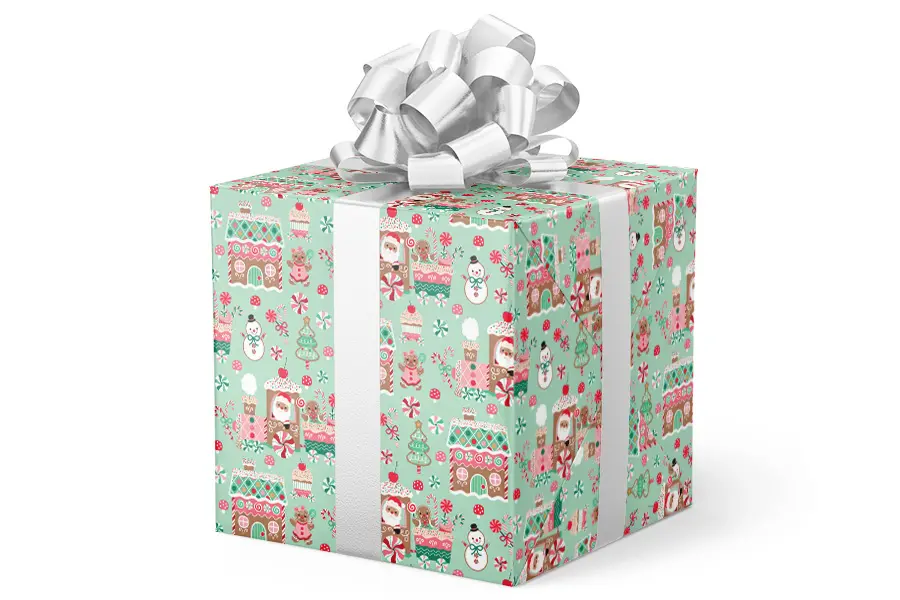 24W x 417 ft, Holiday Wrapping Paper, Gingerbread Town Embossed