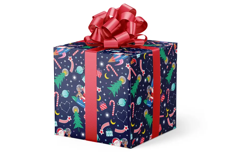 24W x 417 ft, Holiday Wrapping Paper, Spacey Santa