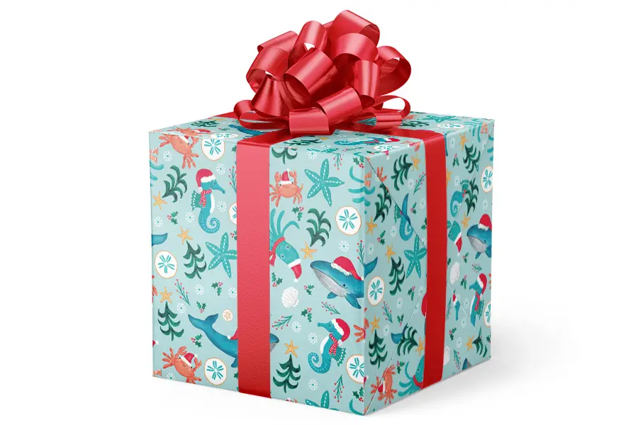 24W x 417 ft, Holiday Wrapping Paper, Christmas Under The Sea Embossed