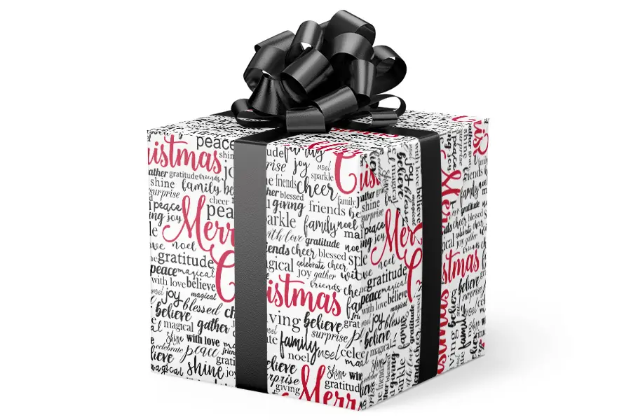 24W x 417 ft, Holiday Wrapping Paper, Christmas Sayings Embossed