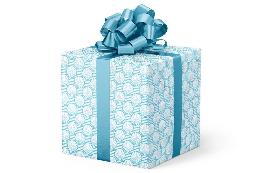 24W x 417 ft, Everyday Wrapping Paper, Blue Seashells