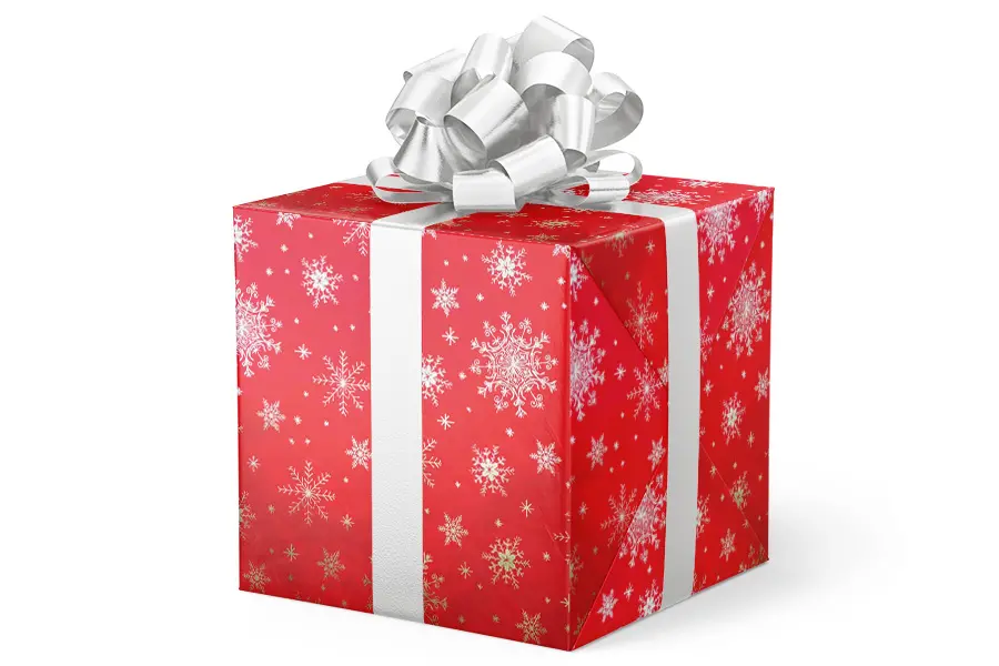 24W x 417 ft, Holiday Wrapping Paper, Red Winter Snowflake Metallized