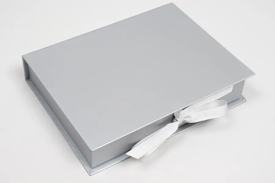 7L x 5-1/2W x 1-1/4H, Deluxe Ribbon Jewelry Boxes, Matte Silver