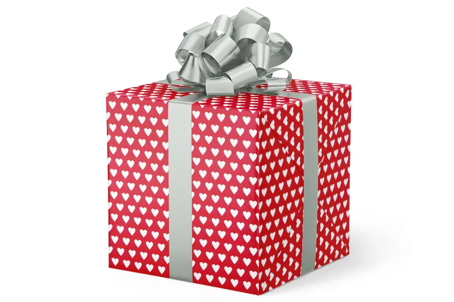 24W x 417 ft, Everyday Wrapping Paper, Red/White Hearts