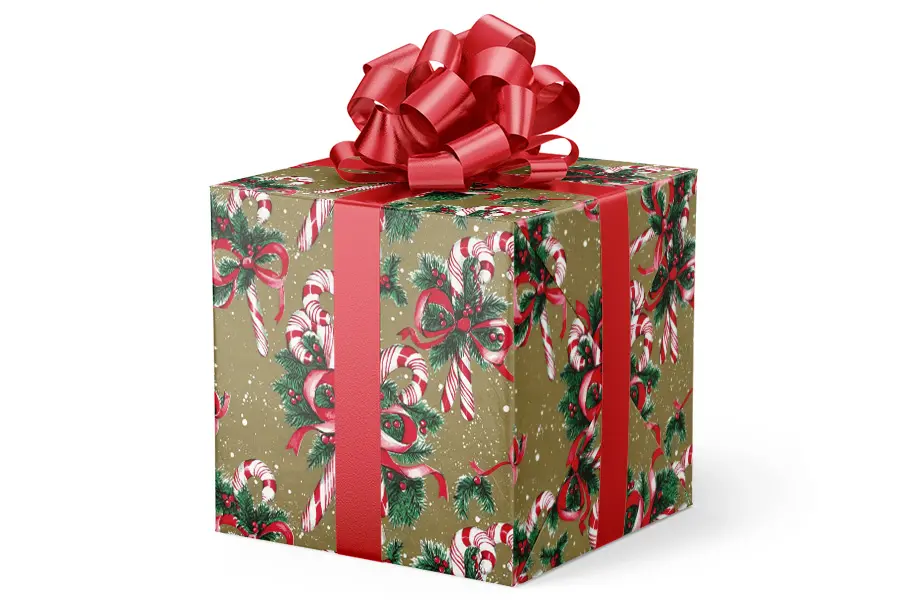 24W x 417 ft, Holiday Wrapping Paper, Candy Cane and Berries