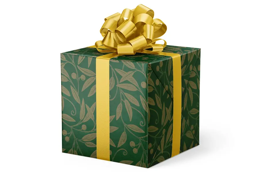24W x 417 ft, Everyday Wrapping Paper, Gold Leaves on Dark Green